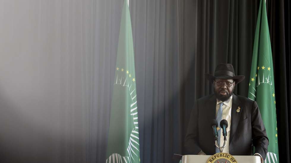epa11567213 South Sudan's President Salva Kiir speaks during the grand unveiling of Kenya's candidate for the African Union Commission (AUC) Chairperson, by the Kenyan President William Ruto, where he unveiled Kenya’s former Prime Minister and opposition leader Raila Odinga as the candidate during an event graced by several East Africa Community (EAC) Heads of State held at the State House in Nairobi, Kenya, 27 August 2024. Kenya Odinga will be among the four candidates who are eyeing the AUC Chair position in the upcoming AUC elections to be held in February 2025 to choose the fifth Commission Chair to succeed incumbent Chairperson Moussa Faki.  EPA/DANIEL IRUNGU