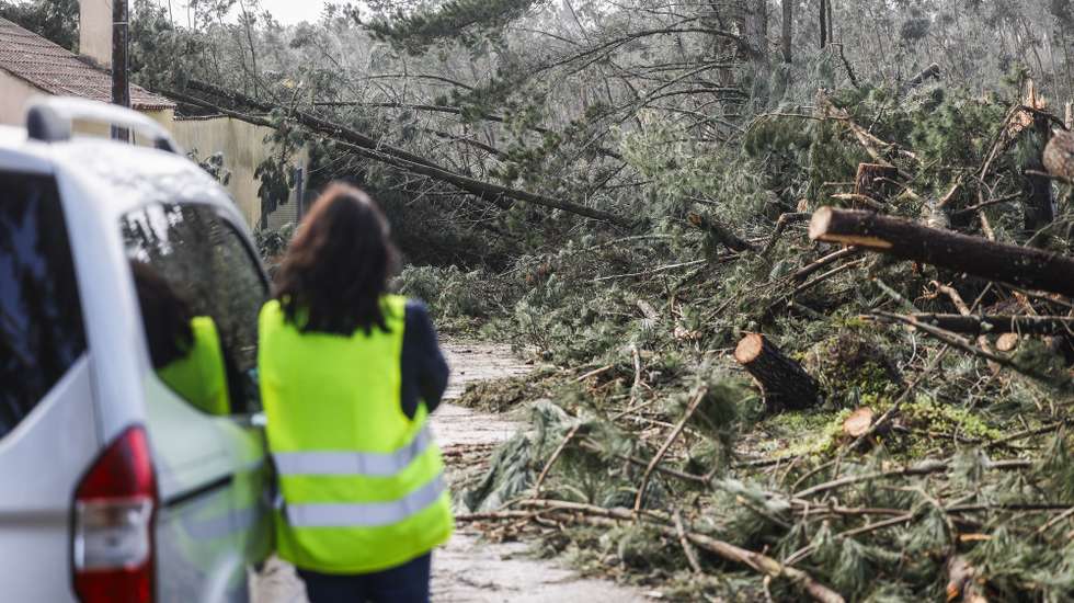 Efeitos do mau tempo na região de Leiria devido à passagem da depressão Kristin, em Leiria, 30 de janeiro de 2026. Portugal continental está a ser afetado pelos efeitos da passagem da depressão Kristin, com chuva, vento, neve e agitação marítima, tendo sido emitidos vários avisos pelo Instituto Português do Mar e da Atmosfera (IPMA). ANTÓNIO PEDRO SANTOS/LUSA