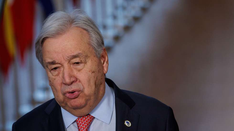 epa12833076 Secretary-General of the United Nations Antonio Guterres during a formal meeting of the members of the European Council in Brussels, Belgium, 19 March 2026. Leaders are expected to discuss the situation in the Middle East and Iran, continued support for Ukraine, European competitiveness, defence readiness and migration amid rising geopolitical and economic tensions.  EPA/OLIVIER HOSLET