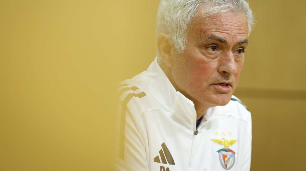 Benfica head coach Jose Mourinho attends a press conference in Seixal, Portugal, 16 February 2026. Benfica will face Real Madrid in a UEFA Champions League match on 17 February in the first leg of the UEFA Champions League knockout round playoffs. ANTONIO PEDRO SANTOS/LUSA