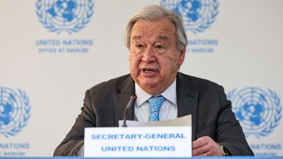 epa12947374 United Nations Secretary-General Antonio Guterres speaks during a press conference at the United Nations Office at Nairobi (UNON) following a groundbreaking and office inauguration ceremony for a major expansion of the UN’s Nairobi headquarters in Nairobi, Kenya, 11 May 2026. The events come as the United Nations advances an over USD 340 million investment in Nairobi, reinforcing the city’s position as the only UN Secretariat headquarters in the Global South and a growing hub for global decision-making.  EPA/DANIEL IRUNGU