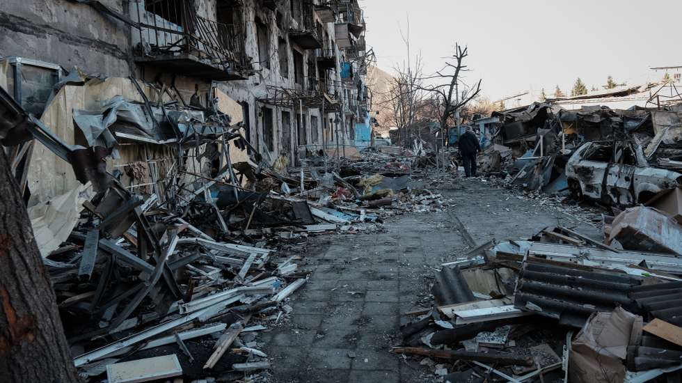 epa11952633 Damaged buildings two days after a Russian shelling in Dobropillya, Donetsk, Ukraine, 09 March 2025. The city of Dobropillya was hit late 07 March in a combined strike by Russian forces which killed at least 11 people and injured over 50 others, Ukraine’s president confirmed in the immediate aftermath of the attack.  EPA/MARIA SENOVILLA