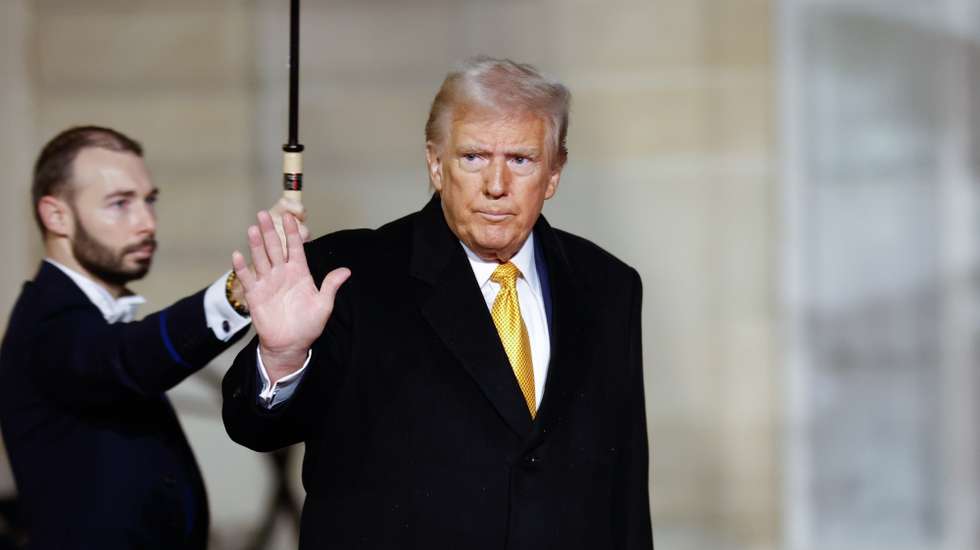 epa11762988 US president-elect Donald J. Trump leaves the Elysee Palace to attend a ceremony for the reopening of the Notre Dame de Paris Cathedral, in Paris, France, 07 December 2024. The Notre-Dame de Paris Cathedral reopens on 07 December after nearly six years of renovation work following its destruction by a fire on 15 April 2019.  EPA/Mohammed Badra
