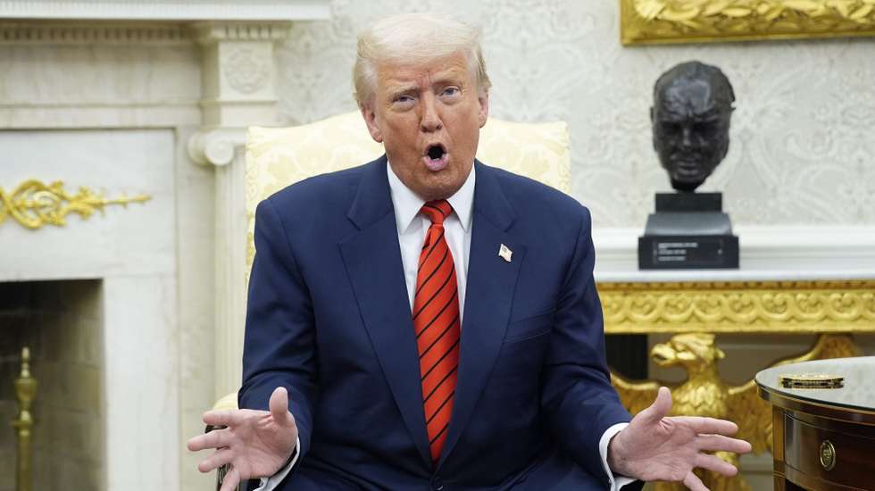 epa11961721 US President Donald Trump speaks during his meeting with NATO Secretary General Mark Rutte, in the Oval Office of the White House in Washington, DC, USA, 13 March 2025.  EPA/YURI GRIPAS / POOL