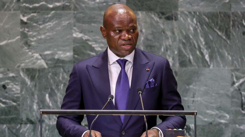 epa11620919 President of the Transition of the Gabonese Republic Brice Oligui Nguema speaks during the Summit of the Future being held in advance of the general debate of the 79th session of the United Nations General Assembly at United Nations Headquarters in New York, New York, USA, 23 September 2024. The general debate of the UN General Assembly starts on 24 September 2024.  EPA/SARAH YENESEL