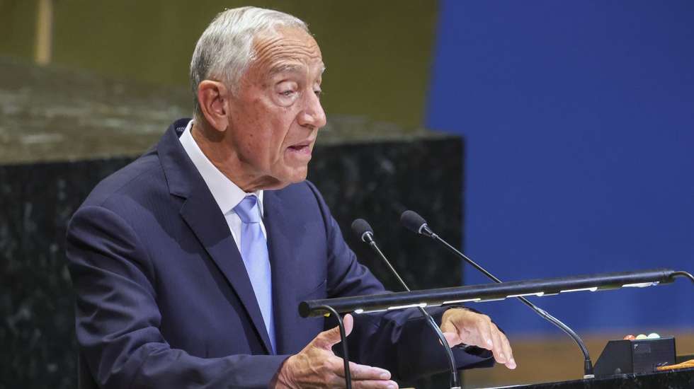 epa12400403 President of Portugal Marcelo Rebelo de Sousa speaks during the General Debate of the 80th session of the United Nations General Assembly (UNGA) at the United Nations headquarters in New York, New York, USA, 23 September 2025.  EPA/SARAH YENESEL