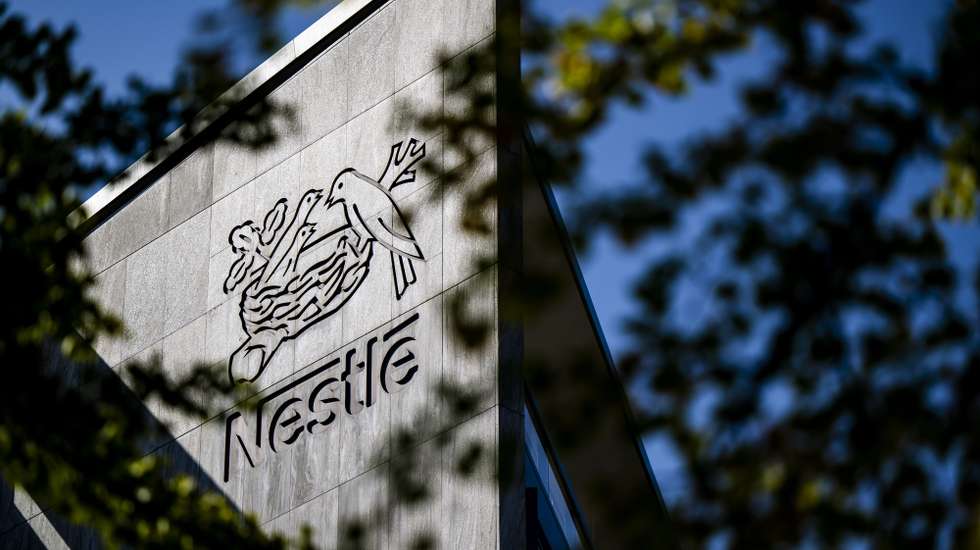 epa11562729 The logo of Swiss food and drink giant Nestle is pictured on the company's headquarters, in Vevey, Switzerland, 24 August 2024.  EPA/JEAN-CHRISTOPHE BOTT