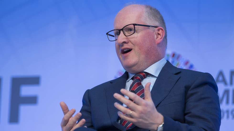 epa07926092 Philip Lane of the European Central Bank,  participates in the 'Can Central Banks Fight Climate Change?' discussion at the IMF Headquarters in Washington, DC, USA, 16 October 2019. The annual meetings continue through 19 October.  EPA/ERIK S. LESSER
