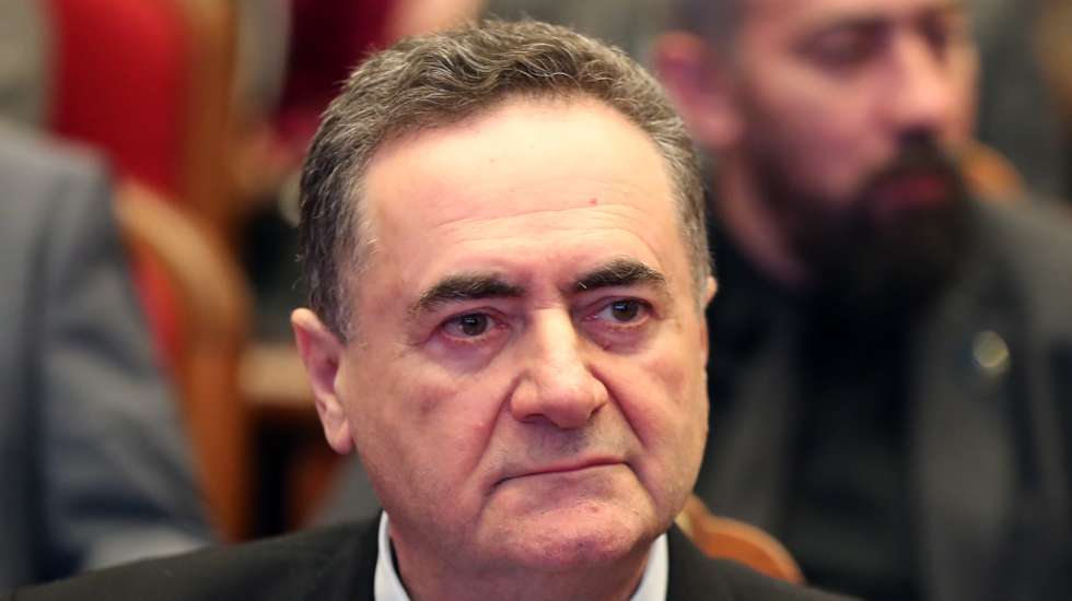 epa10464871 Israel's Minister of Energy Israel Katz looks on during the Egypt Petroleum Show EGYPS 2023 at the Egypt International Exhibition Center (EIEC) in Cairo, Egypt, 13 February 2023.  EPA/KHALED ELFIQI
