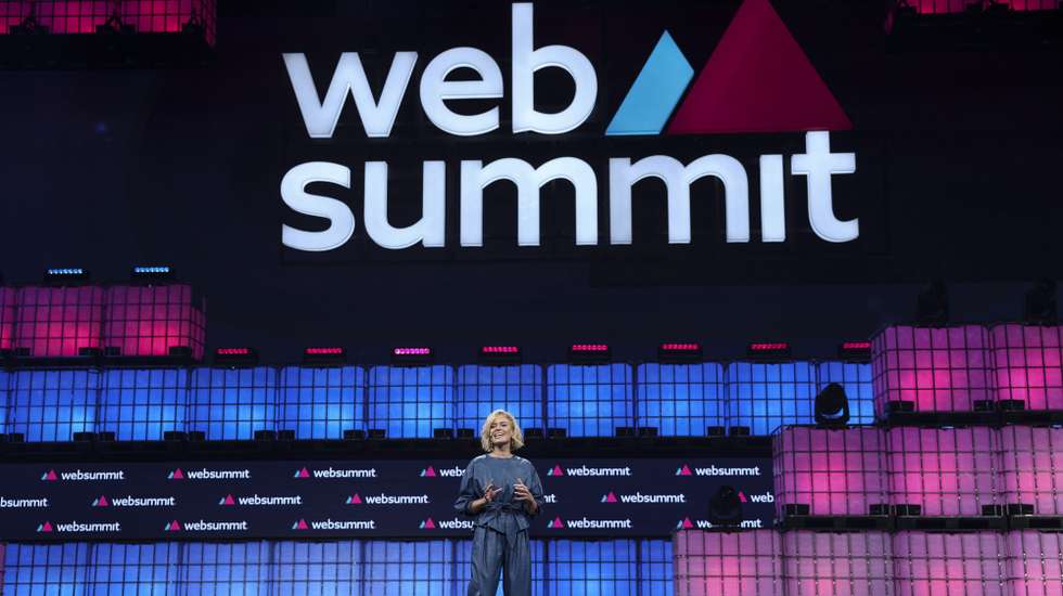 Web Summit CEO Katherine Maher on the closing remarks of the Web Summit 2023 at FIL/Parque das Nacoes in Lisbon, Portugal, 16 November 2023. MIGUEL A. LOPES/LUSA