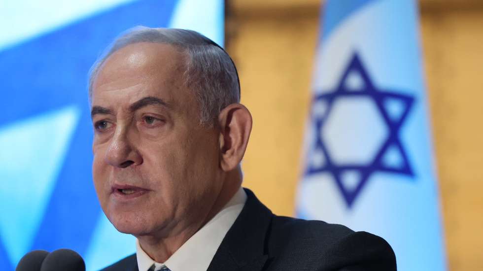epa11481840 Israeli Prime Minister Benjamin Netanyahu addressing a memorial ceremony marking a decade for Israeli fallen soldiers of the 2014 Gaza War also known as Operation Protective Edge, in the Hall of Remembrance at the Mount Herzl Military Cemetery in Jerusalem, 16 July 2024. Israel’s Protective Edge military operation lasted 50 days in the Gaza Strip, 70 Israeli soldiers and five civilians were killed during the war according to the Israeli army spokesman.  EPA/ABIR SULTAN / POOL