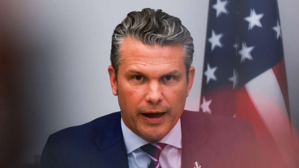 epa12455670 US Secretary of Defense Pete Hegseth speaks during the Ukraine Defence Contact Group meeting after a meeting of NATO defence ministers at the NATO headquarters in Brussels, Belgium, 15 October 2025.  EPA/OLIVIER HOSLET