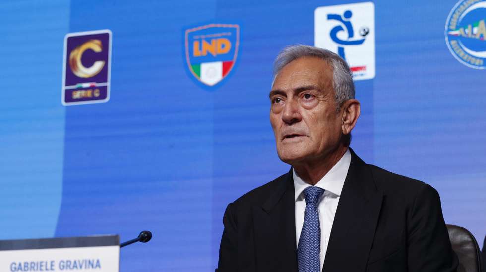 epa11872463 Italian Soccer Federation (FIGC) President Gabriele Gravina during the FIGC elective assembly, in Rome, Italy, 03 February 2025. The FIGC holds an assembly to elect their new president, with incumbent president Gravina being the only candidate.  EPA/FABIO FRUSTACI
