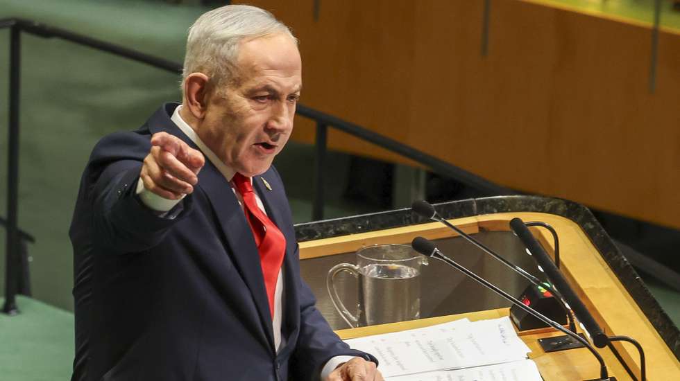 epa13260587 Israel's Prime Minister Benjamin Netanyahu speaks during the General Debate of the 81st session of the United Nations General Assembly (UNGA) at the United Nations (UN) Headquarters in New York, New York, USA, 24 September 2026.  EPA/SARAH YENESEL