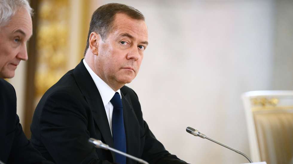 epa10535434 Deputy head of Russia's Security Council Dmitry Medvedev (R) attends the Russia - China talks at the Kremlin in Moscow, Russi 21 March 2023. Chinese President Xi Jinping arrived in Moscow on a three-day visit, which will last from March 20 to 22, according to Russian and Chinese state agencies. Xi Jinping visits Russia on improving joint partnership and developing key areas of Russian-Chinese economic cooperation.  EPA/ALEXEY MAYSHEV / SPUTNIK / KREMLIN POOL MANDATORY CREDIT