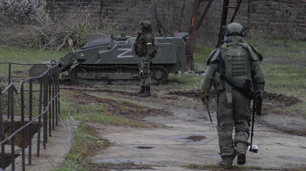epa09888275 A picture taken during a visit to Luhansk organized by the Russian military shows Russian servicemen demine territory of the Luhansk Power Station in Shchastia, Luhansk region, Ukraine, 13 April 2022. Stopped by the Ukrainian side a few days before the start of the Russian special operation, the station provided electricity to more than a million people. The Ukrainian Armed Forces mined the object during the retreat, and some high-voltage power lines were damaged during the fighting. The station is a strategic and important energy facility of the self-proclaimed Luhansk People's Republic. After the start of operation of the station, it will be possible to start production at the metallurgical enterprises of the republic, which was stopped in 2014, when the station was cut off from the energy system of Lugansk. On 24 February Russian troops had entered Ukrainian territory in what the Russian president declared a 'special military operation', resulting in fighting and destruction in the country, a huge flow of refugees, and multiple sanctions against Russia.  EPA/SERGEI ILNITSKY