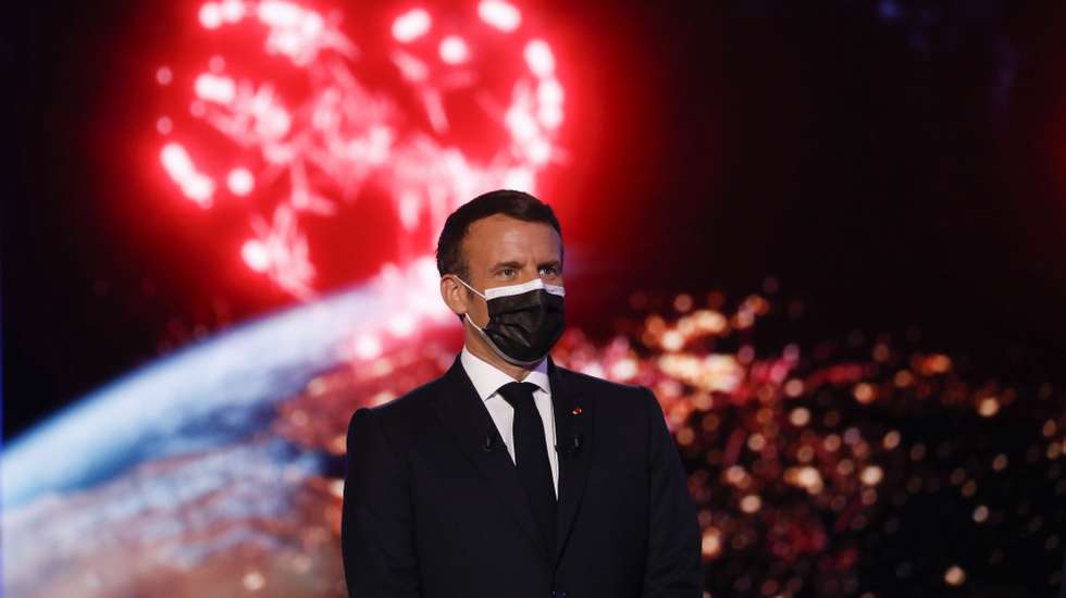 epa09187749 French President Emmanuel Macron during the inaugural event for the conference on the Future of Europe at the European Parliament in Strasbourg, France, 09 May 2021.  EPA/JULIEN WARNAND