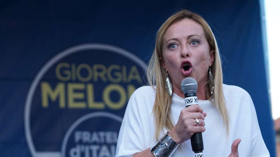 epa10176103 Brothers of Italy (Fratelli d'Italia) leader Giorgia Meloni attends an election campaign rally, in Mestre, Italy, 10 September 2022. Italy will hold an early election on 25 September following the resignation of the Prime Minister.  EPA/ANDREA MEROLA