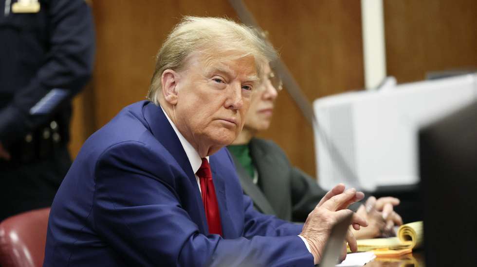 epa11242754 Former U.S. President Donald Trump sits in the courtroom at a hearing in his criminal case on charges stemming from hush money paid to a porn star in New York City, New York, USA, 25 March 2024. Trump is facing 34 felony counts of falsifying business records related to payments made to adult film star Stormy Daniels during his 2016 presidential campaign.  EPA/BRENDAN MCDERMID / POOL