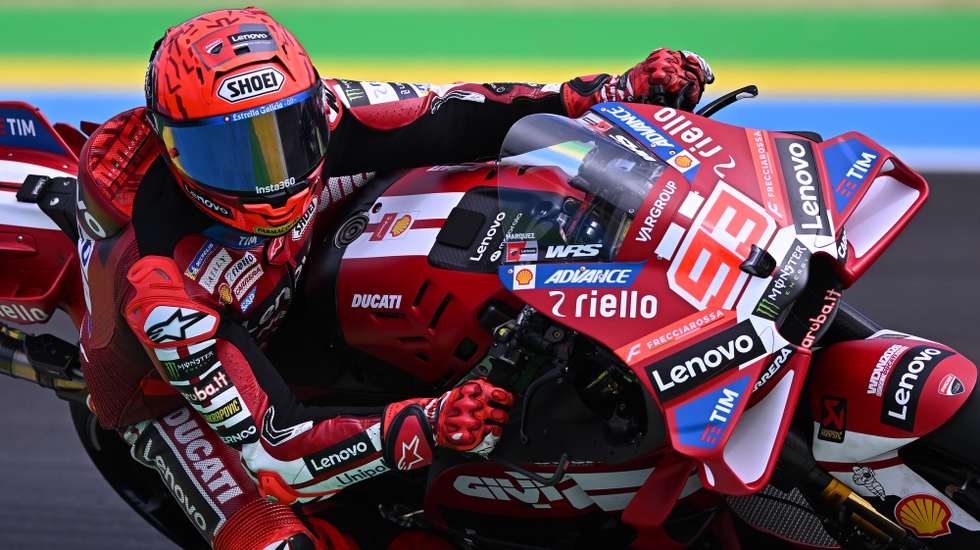 epa12839479 Spanish rider Marc Marquez of the Ducati Lenovo Team competes during qualifying for the MotoGP Brazilian Grand Prix at the Ayrton Senna Circuit in Goiania, Brazil, 21 March 2026.  EPA/Andre Borges