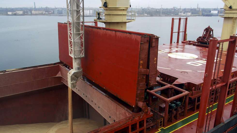 epa10474949 The bulk carrier VALSAMITIS is loaded with wheat at the Black Sea port of Chornomorsk near Odesa, Ukraine, 18 February 2023 amid the Russian invasion. VALSAMITIS will deliver 25,000 tons of Ukrainian wheat to Kenya and 5,000 tons to Ethiopia within the framework of the Grain from Ukraine initiative thanks to donations from Great Britain, Norway, Belgium, the Netherlands, Switzerland, Italy, Slovenia, and the Czech Republic. The Grain From Ukraine program was initiated by Ukraine President Volodymyr Zelensky and is implemented with the support of the UN World Food Program and developed countries of the world. More than 30 countries have already joined the program, and the amount of donations is almost 200 million USD. Totally 746 ships left the ports of Greater Odesa framework of the Grain from Ukraine program exporting 21.5 million tons of Ukrainian food to the countries of Asia, Europe, and Africa as the Ministry of Infrastructure of Ukraine informed.  EPA/IGOR TKACHENKO
