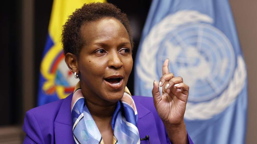 epa10641255 UN Assistant Secretary-General for Humanitarian Affairs &amp; Deputy Emergency Relief, Tanzanian microbiologist Joyce Msuya speaks during an interview with EFE in Bogota, Colombia, 19 May 2023 (issued 20 May 2023). Msuya visited Colombia with the aim of getting more attention to some 7.7 million people in need.  EPA/Mauricio Duenas Castaneda