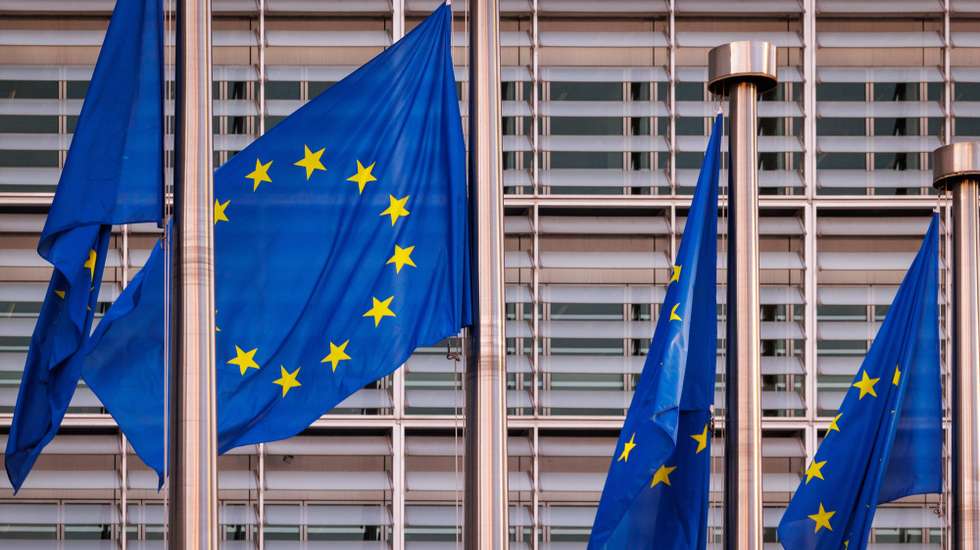 epa11479368 European flags fly in front of the European Commission at the beginning of the EU Agriculture and Fisheries Council in Brussels, Belgium, 15 July 2024. According to EU Commission, the upcoming meeting of EU Agriculture Ministers will address trade-related agricultural issues and strategies to enhance the long-term sustainability of rural communities. The agenda will also include a focus on generational renewal and demographic trends.  EPA/OLIVIER MATTHYS
