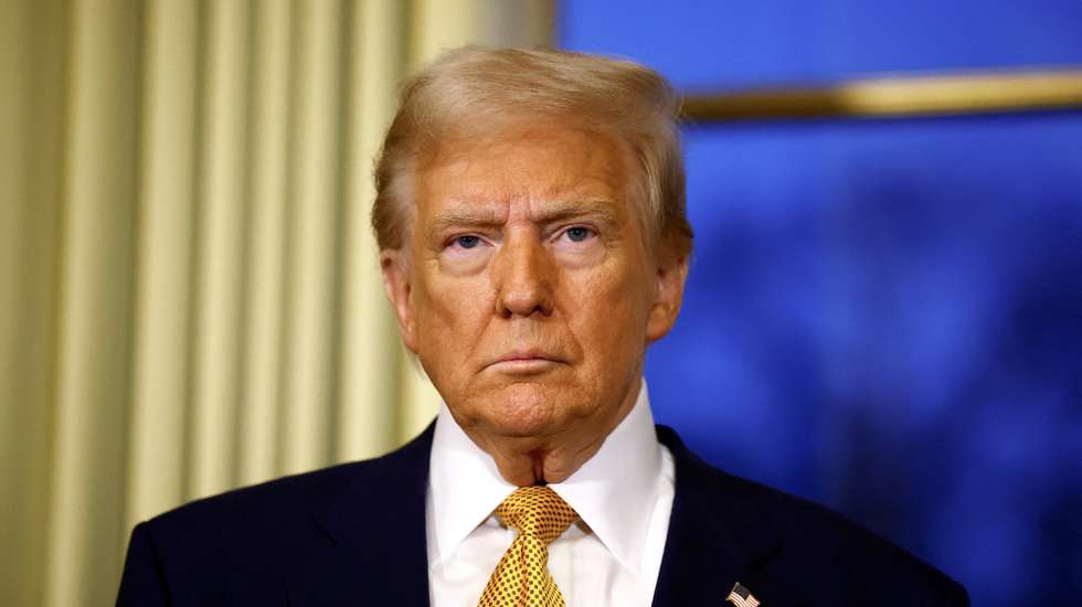 epa11762858 US President-elect Donald Trump attends a meeting with French President Emmanuel Macron (not pictured) at the Elysee Palace, as part of ceremonies marking the reopening of the Notre Dame de Paris cathedral, in Paris, France, 07 December 2024. The Notre Dame de Paris Cathedral reopens on 07 December after nearly six years of renovation work following its destruction by a fire on 15 April 2019.  EPA/SARAH MEYSSONNIER / POOL  MAXPPP OUT