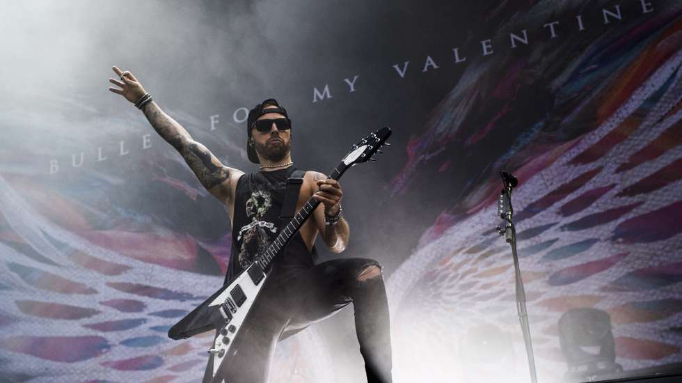 epa06797462 Singer Matthew Tuck of the Welsh heavy metal band Bullet For My Valentine performs during the Greenfield Openair Festival in Interlaken, Switzerland, 09 June 2018. The festival runs from 07 to 09 June.  EPA/ANTHONY ANEX   EDITORIAL USE ONLY