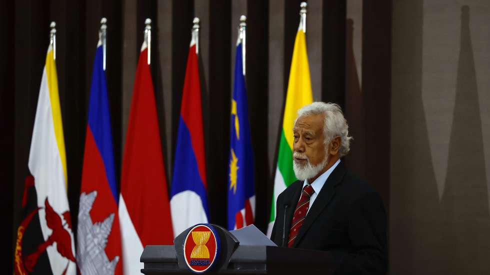 epa12584676 East Timor’s Prime Minister Xanana Gusmao delivers his policy speech during his visit to the ASEAN Secretariat in Jakarta, Indonesia, 11 December 2025. Gusmao pays a visit to the Asean Secretariat following the admission of Timor-Leste, also known as East Timor, to the Asean during the 47th Asean Summit in Kuala Lumpur.  EPA/MAST IRHAM