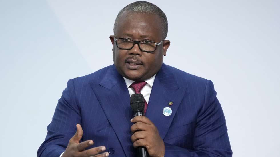 epa10300141 Guinea Bissau President Umaro Sissoco Embalo speaks at the Peace Forum in Paris, France, 11 November 2022. France hosts leaders from multiple countries to discuss world peace and what to do about Ukraine  EPA/Christophe Ena / POOL MAXPPP OUT