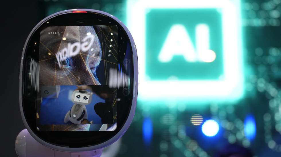 epa11182865 An Artificial Inteligence (AI) on display at the Mobile World Congress (MWC) 2024 in Barcelona, Catalonia, north-eastern Spain, 26 February 2024. MWC Barcelona is The industryâ€™s largest and most influential connectivity event. (MWC) 2024 runs between 26 and 29 February.  EPA/ALEJANDRO GARCIA