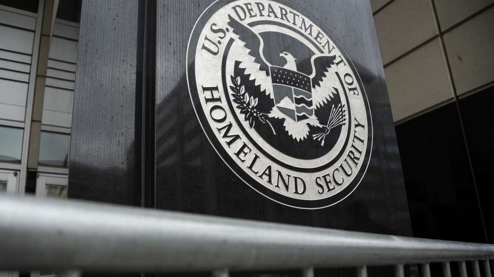 epa11964791 A general view of the Department of Homeland Security Seal at the Immigration and Customs Enforcement (ICE) headquarters during a protest calling for the release of arrested Palestinian student protester Mahmoud Khalil in Washington, DC, USA, 14 March 2025. Last week in New York, federal agents arrested Khalil, an American green card holder who led protests against Israel's operations in Gaza at Columbia University last year, and then quickly transferred him to Louisiana for deportation proceedings.  EPA/GRAEME SLOAN