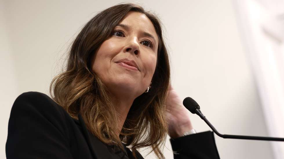 The president of Liberal Initiative party (IL), Mariana Leitão, speaks on election night for the local elections at party headquarters in Porto, Portugal, 13 October 2025. More than 9.3 million electors can vote in the local elections in Portugal on 12 October 2025. MANUEL FERNANDO ARAÚJO//LUSA