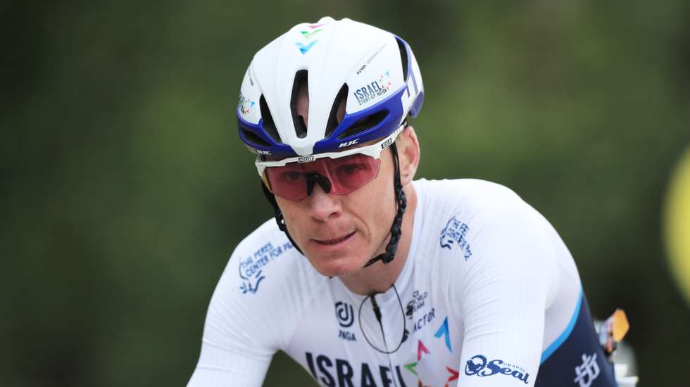 epa09303148 British rider Chris Froome of the Israel Start-Up Nation team crosses the finish line during the 1st stage of the Tour de France 2021 over 197.8km from Brest to Landerneau, France, 26 June 2021.  EPA/Christophe Petit-Tesson / POOL