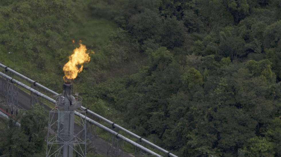epa11302973 An aerial view of the Urucu oil district, in Coari, Amazonas, Brazil, 23 April 2024 (issued 26 April 2024). Urucu is an oil field located in one of the most well-preserved regions of the Amazon and operated by Petrobras. It supplies cooking gas to half of the Brazilian territory. Petrobras claims that it is feasible to extract hydrocarbons from the world's largest rainforest in a sustainable manner.  EPA/Isaac Fontana