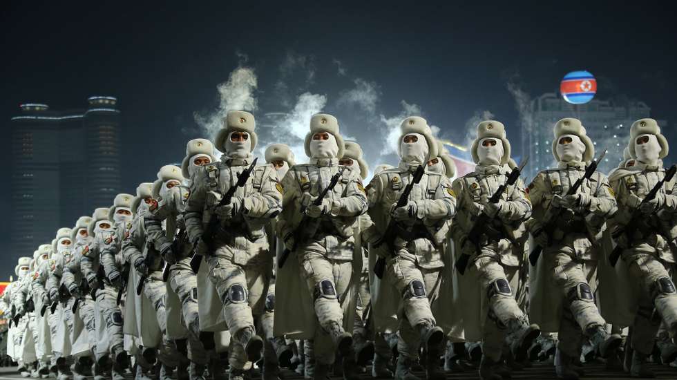 epa10455980 A photo released by the official North Korean Central News Agency (KCNA) shows North Korean soldiers march during a military parade at Kim Il Sung Square to mark the 75th anniversary of the founding of the Korean People's Army (KPA), the revolutionary armed forces of the Worker's Party of Korea (WPK). in Pyongyang, North Korea, 08 February 2023 (issued 09 February 2023).  EPA/KCNA   EDITORIAL USE ONLY