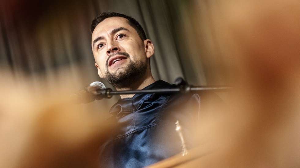 epaselect epa11815488 Greenland's Prime Minister Mute Bourup Egede speaks as he hosts a coffee gathering at the Greenlandic Representation, during his visit to Copenhagen, Denmark, 09 January 2025.  EPA/MADS CLAUS RASMUSSEN  DENMARK OUT