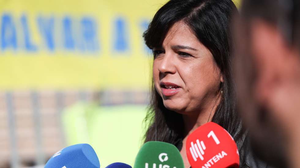 A porta-voz do Pessoas-Animais-Natureza (PAN), Inês de Sousa Real, fala aos jornalistas durante o protesto dos Técnicos de Emergência Pré-Hospitalar (TEPH) que estão em greve às horas extraordinárias, convocada pelo Sindicato Técnicos de Emergência Pré-Hospitalar (STEPH), pela revisão da carreira e melhores condições salariais, frente à Assembleia da República, em Lisboa, 30 de outubro de 2024. ANDRÉ KOSTERS/LUSA