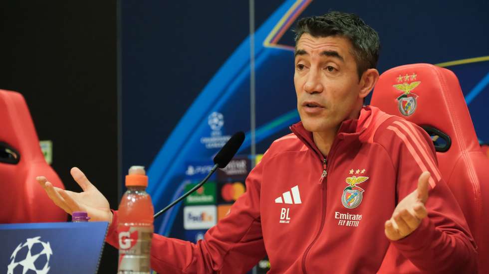 SL Benfica head coach Bruno Lage attends a press conference at Benfica Campus in Seixal, Setubal, Portugal, 17 February 2025. SL Benfica face AS Monaco in a UEFA Champions League knockout phase play-offs 2nd leg match on 18 February, in Lisbon. RUI MINDERICO/LUSA