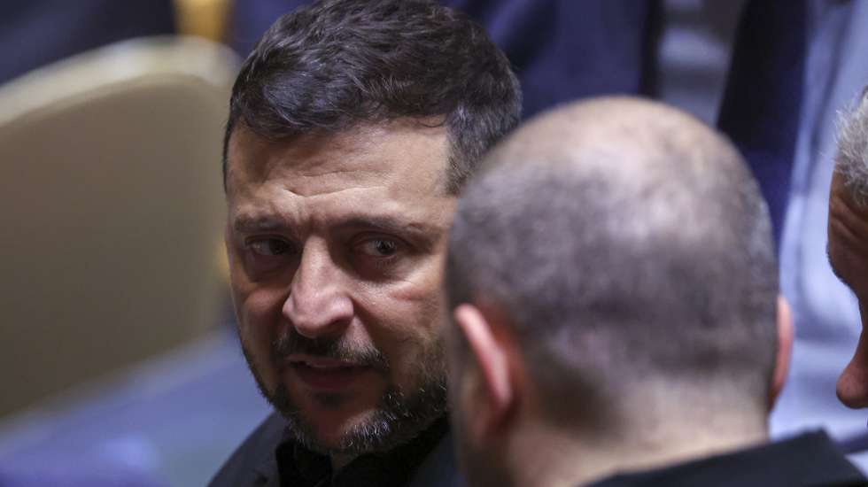 epa12399733 President of Ukraine Volodymyr Zelensky speaks to other attendees at the General Debate of the 80th session of the United Nations General Assembly (UNGA) at the United Nations headquarters in New York, USA, 23 September 2025.  EPA/SARAH YENESEL