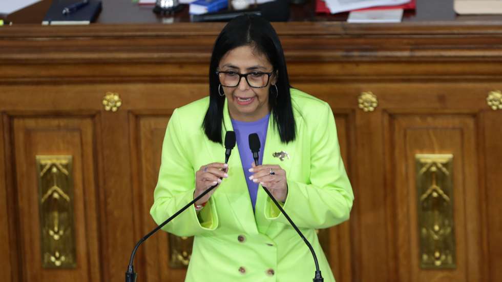 epa12652280 The acting president of Venezuela, Delcy Rodriguez, delivers Venezuelan President Nicolas Maduro's annual report to Parliament in Caracas, Venezuela, 15 January 2026. Rodriguez delivered the report as Maduro is currently detained in the United States along with his wife, Cilia Flores, after they were captured during a US military operation on 03 January 2026.  EPA/RONALD PENA R