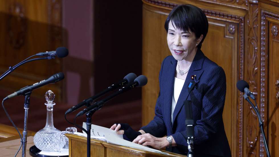 epa12760692 Japan's Prime Minister Sanae Takaichi delivers a policy speech at the Diet in Tokyo, Japan, 20 February 2026. The speech marked the start of a Diet session following her reelection as Prime Minister.  EPA/FRANCK ROBICHON