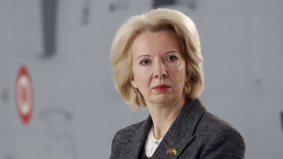 epa10485095 Latvia's Defense Minister Inara Murniece attends a reception ceremony of the first two of four new UH-60M 'Black Hawk' helicopters at the Latvian National Armed Forces Aviation Base in Lielvarde, Latvia, 23 February 2023. In September 2018, the Latvian government approved the purchase of four 'Black Hawk' helicopters in a deal worth 175 million euro, concluding an intergovernmental agreement with the USA. In December 2022, the US Armed Forces delivered the first two of the four UH-60M 'Black Hawk' helicopters ordered by Latvia. The delivery of the remaining aircraft is planned by the end of this year.  EPA/TOMS KALNINS