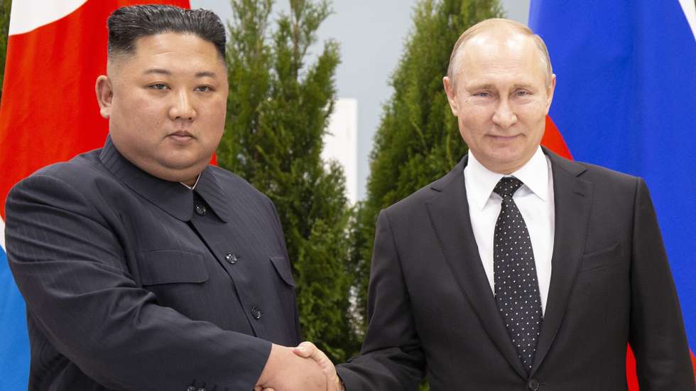 epa07526661 Russian President Vladimir Putin (R) and North Korea's leader Kim Jong Un pose for a picture during their meeting in Vladivostok, Russia, 25 April 2019. Putin and Kim are set to have one-on-one meeting at the Far Eastern State University on the Russky Island across a bridge from Vladivostok. The meeting will be followed by broader talks involving officials from both sides.  EPA/ALEXANDER ZEMLIANICHENKO / POOL