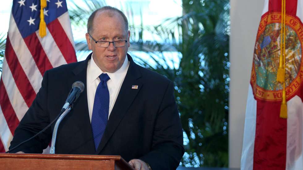 epa06147655 US Immigration and Customs Enforcement Acting Director Tom Homan speaks on crime in sanctuary cities in Miami, Florida, USA, 16 August 2017. U.S. Immigration and Customs Enforcement Acting Director Tom Homan travel to Miami-Dade, Florida, with Attorney General Jeff Sessions to give remarks highlighting jurisdictions like Miami-Dade that have increased their cooperation and information sharing with federal immigration authoritiess.  EPA/CRISTOBAL HERRERA