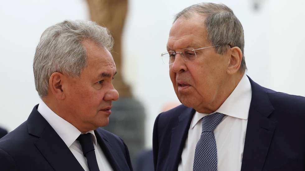 epa12305452 Russian Security Council Secretary Sergei Shoigu (L) and Foreign Minister Sergey Lavrov wait before a working meeting chaired by Russian President Vladimir Putin to discuss the results of the Russia-US summit in Alaska at the Kremlin in Moscow, Russia, 16 August 2025.  EPA/VYACHESLAV PROKOFYEV/SPUTNIK/KREMLIN POOL MANDATORY CREDIT
