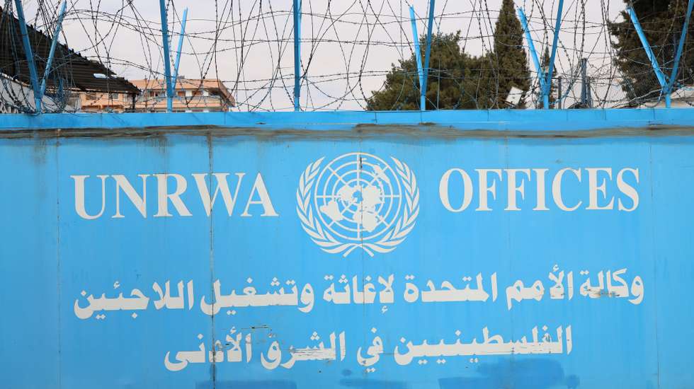 epa11854963 The headquarters of the United Nations Relief and Works Agency for Palestine refugees (UNRWA) in Damascus, Syria, 26 January 2025. Palestinian refugees gathered in a protest demanding the improvement of basic services, especially in the fields of health, education and relief, in addition to providing job opportunities that contribute to improving their living conditions.  EPA/MOHAMMED AL RIFAI