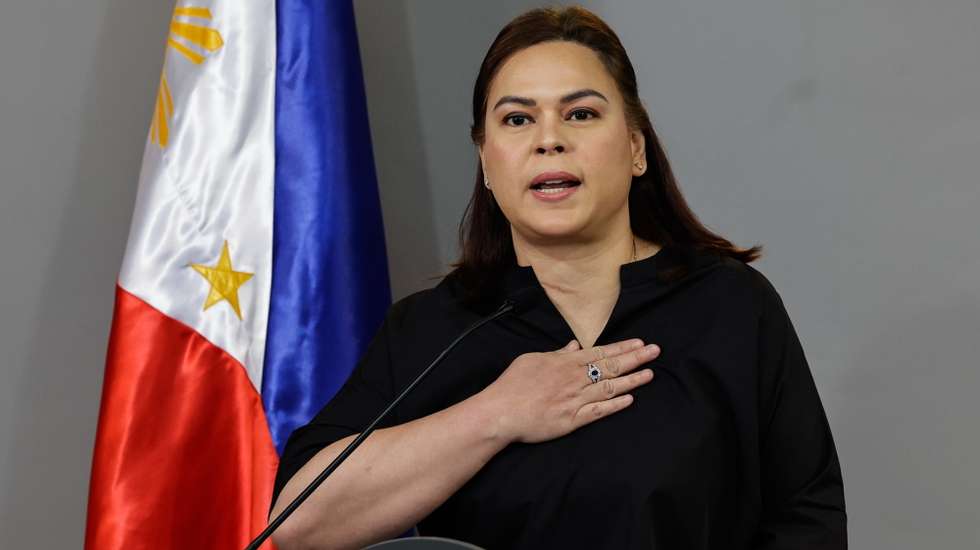 epa12752387 Philippine Vice President Sara Duterte delivers a statement during a press conference at her office in Mandaluyong City, Metro Manila, Philippines, 18 February 2026. Duterte announced she would run for president in the 2028 national elections.  EPA/ROLEX DELA PENA