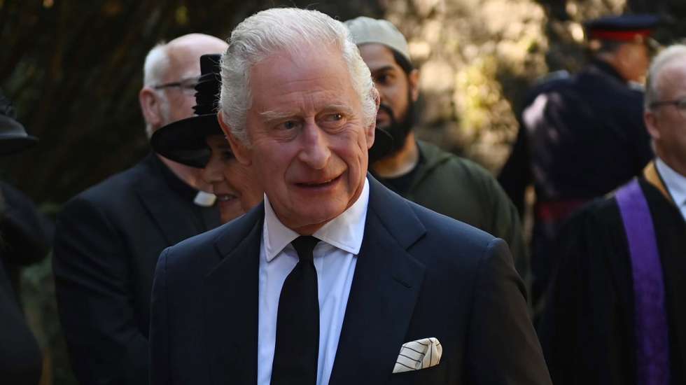 epa10187754 Britain's King Charles III arrives at Llandaff Cathedral, in Cardiff, Britain, 16 September 2022. The king and queen consort's visit to Wales is the final stop on their tour of the four capital cities marking the king's accession to the throne following the passing of Queen Elizabeth II.  EPA/NEIL HALL